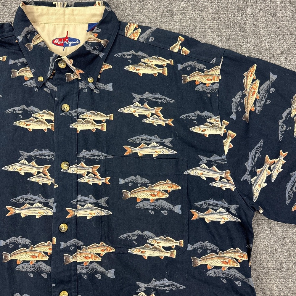 Reel Legends Shirt Mens L Blue Fish Print Relaxed Fit Short Sleeve Button Front - Picture 3 of 10